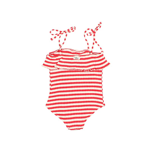 Купальник из трикотажа в рубчик Buho "Stripes Coral Red", коралловые полоски